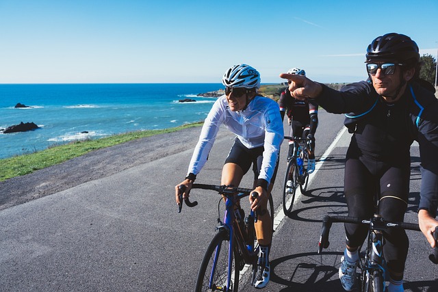 Cyclists by the coast. A great road cycling route for training.