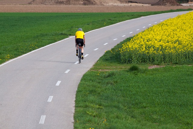 Cyclist on scenic route. The Beauty of Cycling.